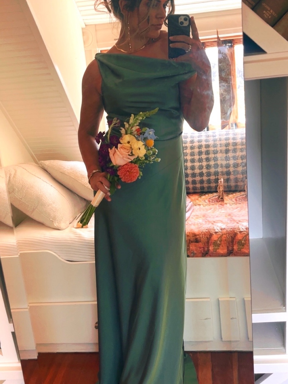 Azazie Green Satin Maxi Dress - Sleeveless Cowl Neck